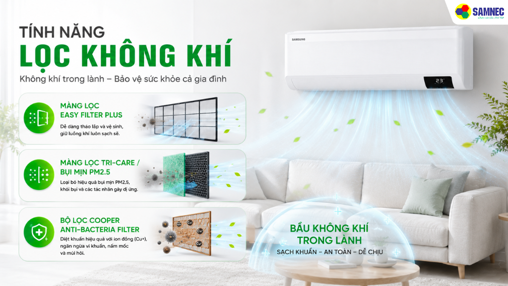 Tính năng lọc không khí của điều hòa Samsung