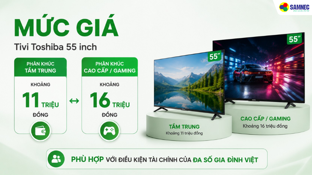 Mức giá tivi Toshiba 55 inch vô cùng linh hoạt