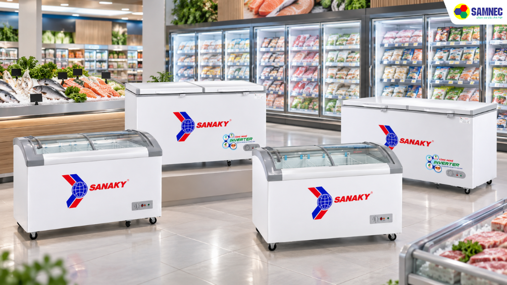 Các dòng tủ đông Sanaky 500 lít đáp ứng nhu cầu lưu trữ thực phẩm khối lượng lớn tại các cửa hàng