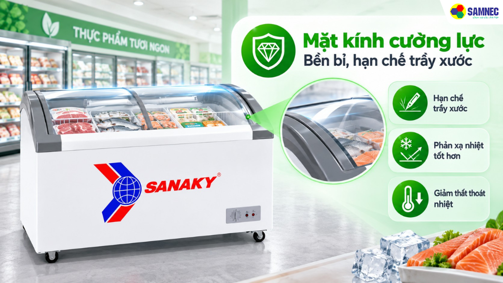 Bạn nên chọn các model tủ đông có mặt kính cường lực hoặc kính phản xạ nhiệt