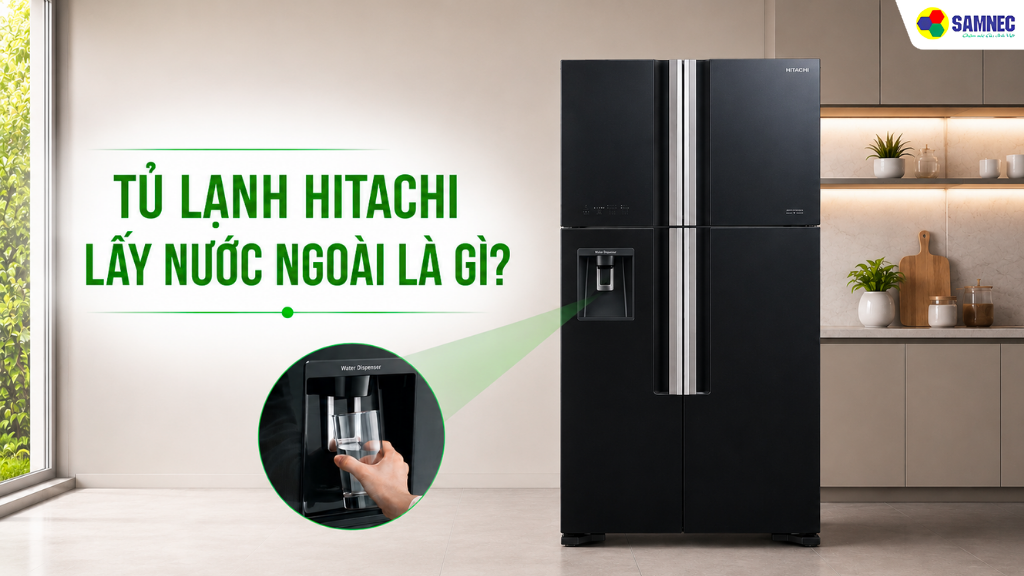 Tủ lạnh Hitachi tích hợp thêm vòi hoặc khay lấy nước mát ngay trên bề mặt cửa tủ