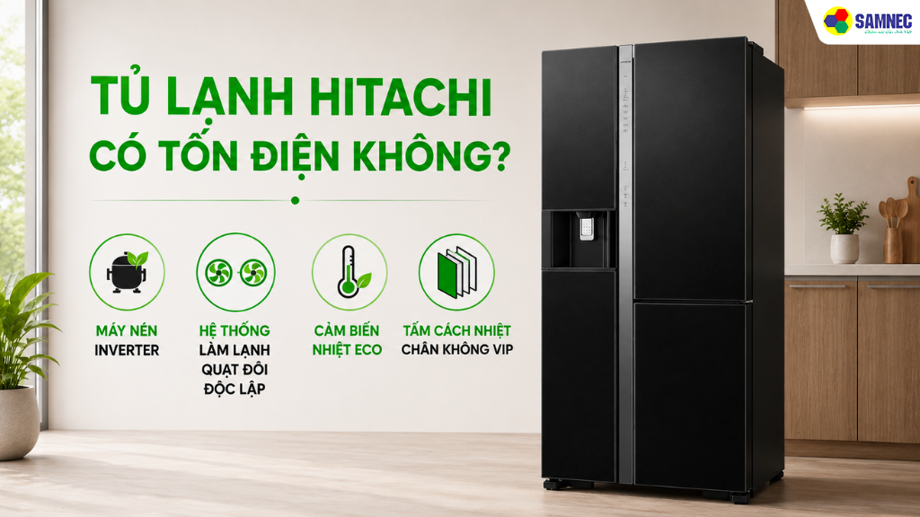 Các dòng tủ lạnh Hitachi dung tích lớn đều được trang bị máy nén Inverter