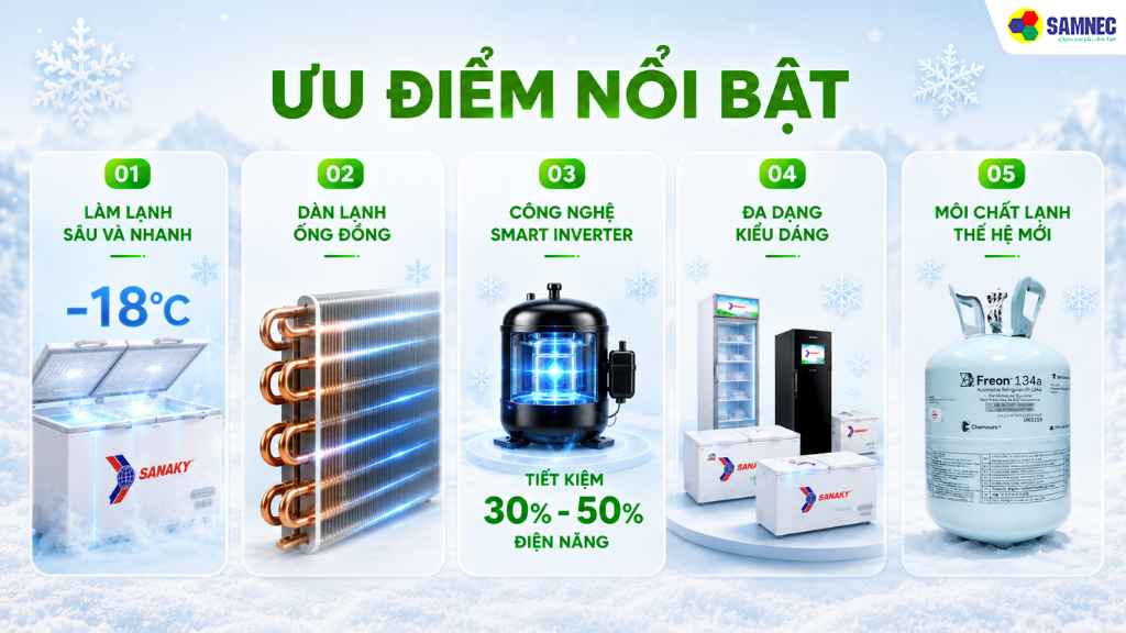 Ưu điểm nổi bật của tủ đông thương hiệu Sanaky