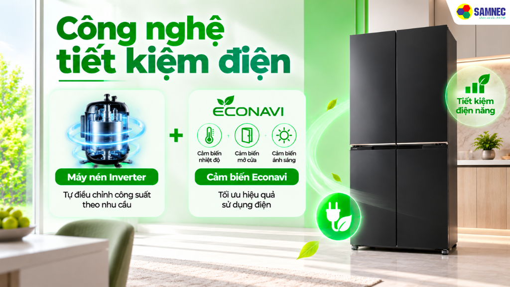 tủ lạnh Panasonic có khả năng tự điều chỉnh công suất hoạt động tối ưu