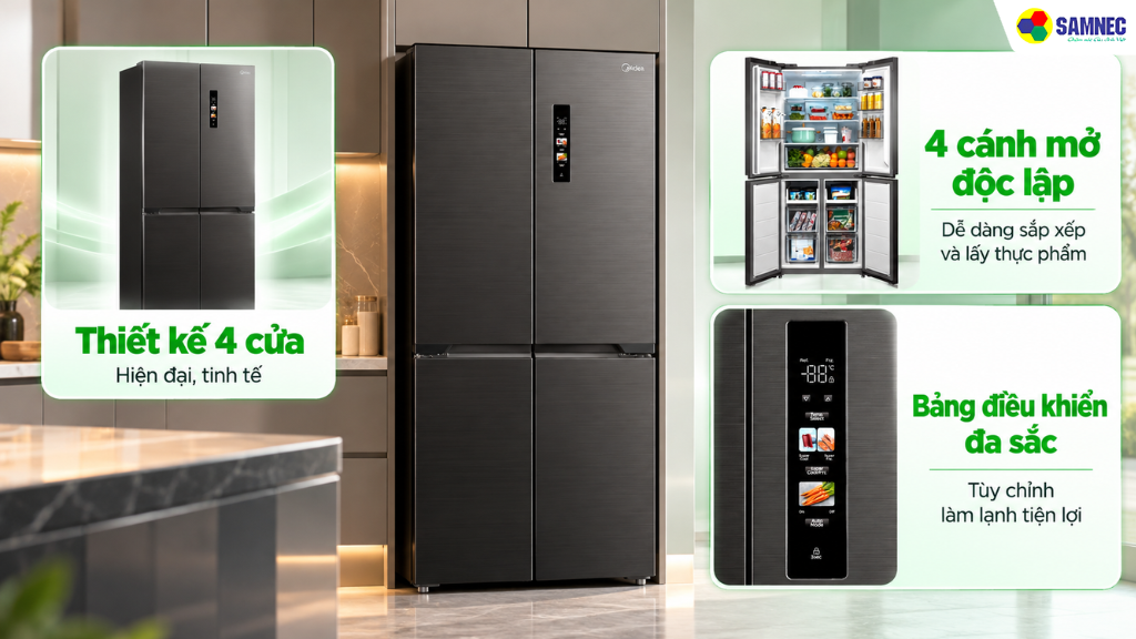 Tủ lạnh 407 lít Midea MDRF550FGG28VN