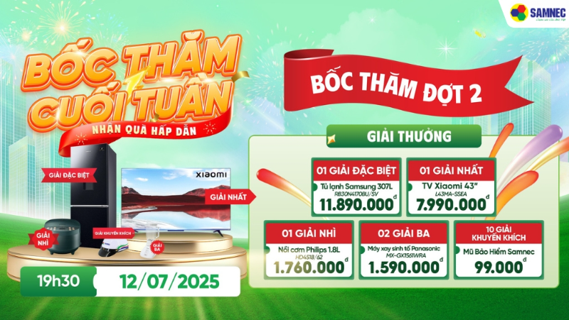 “BỐC THĂM CUỐI TUẦN – NHẬN QUÀ HẤP DẪN” VÀO 12/07/2025 TẠI ĐIỆN MÁY AN PHÁT KIẾN AN
