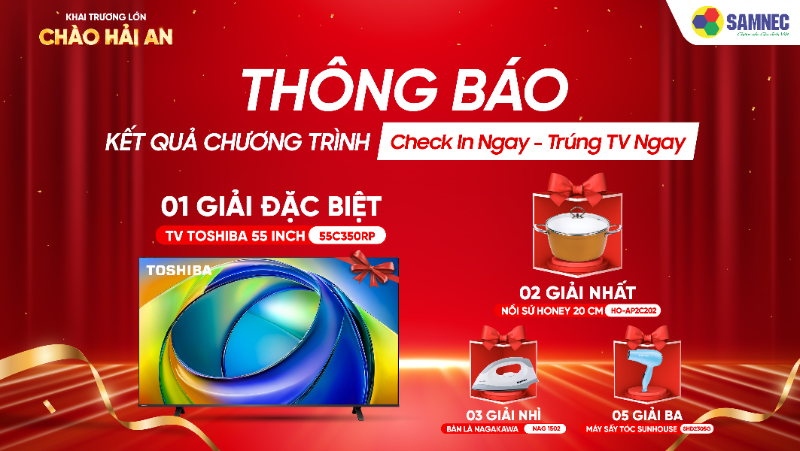 Thông báo kết quả chương trình “Check in ngay - Trúng Tivi ngay”