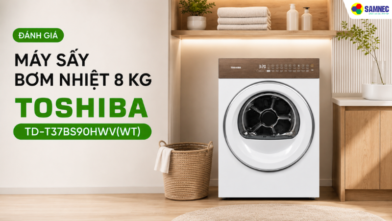 Đánh Giá Máy sấy bơm nhiệt 8 kg Toshiba TD-T37BS90HWV(WT)